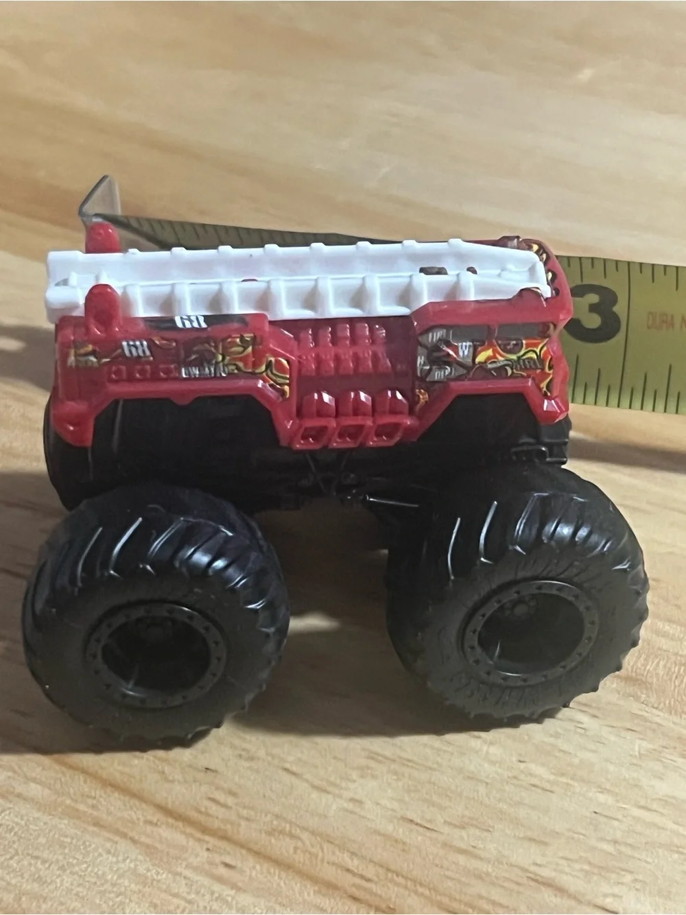 Red Monster Fire Truck Monster Truck Toy with White Ladder hot wheels